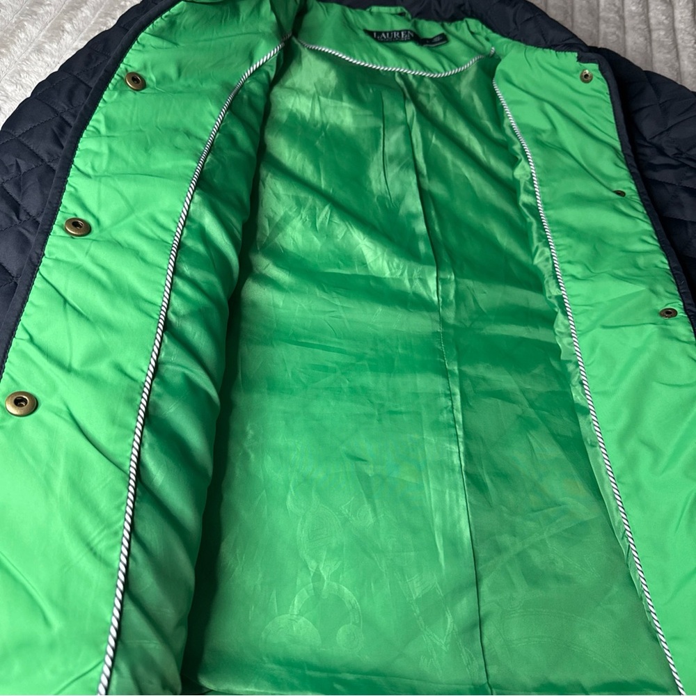 Ralph Lauren Quilted Navy Puffer Jacket with Green Lining - Picture 14 of 15